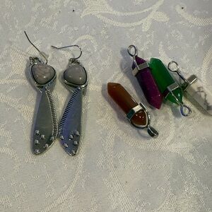 Silver and Stone Women's Earrings with Colorful Pendants